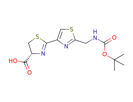 Molecular Structure of 1132667-22-1 ((R)-2-(2-tert-butoxycarbonylaminomethyl-thiazol-4-yl)-4,5-dihydrothiazole-4-carboxylic acid)