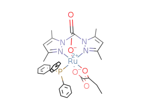 Molecular Structure of 791601-97-3 (bis(3,5-dimethylpyrazol-1-yl)acetato ruthenium(II) PPh3 (κ2 O(1),O(2)-2-oxobutyrato))