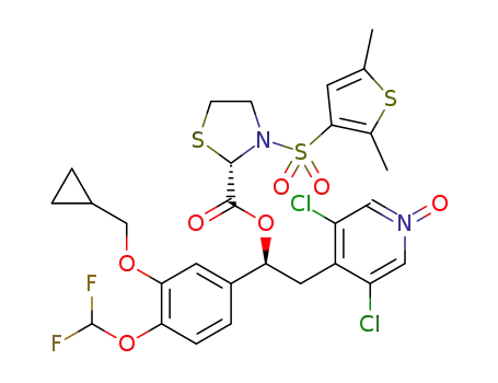 3,5-dichloro-4-((S)-2-(3-(cyclopropylmethoxy)-4-(difluoromethoxy)phenyl)-2-(((S)-3-((2,5-dimethylthiophen-3-yl)-sulfonyl)thiazolidine-2-carbonyl)oxy)ethyl)pyridine 1-oxide