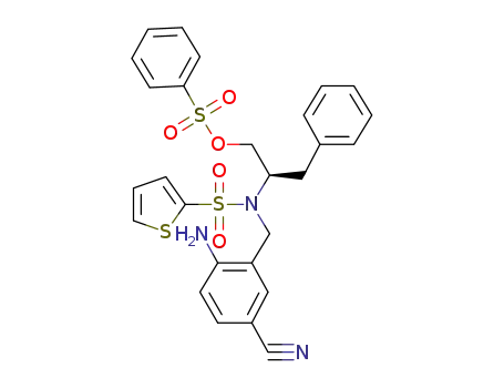 Molecular Structure of 530145-64-3 ((R)-2-(N-(2-AMino-5-cyanobenzyl)thiophene-2-sulfonaMido)-3-phenylpropyl benzenesulfonate)