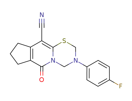Molecular Structure of 1095141-91-5 (3-(4-fluorophenyl)-6-oxo-3-phenyl-3,4,6,7,8,9-2H-cyclopenta[g]pyrido[2,1-b][1,3,5]thiadiazine-10-carbonitrile)