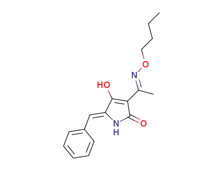 Molecular Structure of 1262232-49-4 ((Z)-5-benzylidene-3-((E)-1-(butoxyimino)ethyl)-4-hydroxy-1,5-dihydro-2H-pyrrole-2-one)