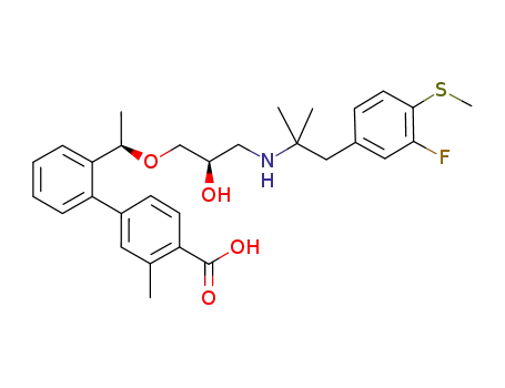 Molecular Structure of 1228839-23-3 ([1,1'-Biphenyl]-4-carboxylic acid, 2'-[(1R)-1-[(2R)-3-[[2-[3-fluoro-4-(methylthio)phenyl]-1,1-dimethylethyl]amino]-2-hydroxypropoxy]ethyl]-3-methyl-)