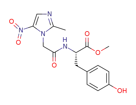 Molecular Structure of 1321532-28-8 (methyl 3-(4-hydroxyphenyl)-2-(2-(2-methyl-5-nitro-1H-imidazol-1-yl)acetamido)propanoate)