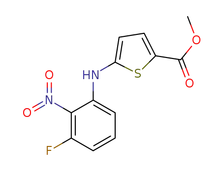 Molecular Structure of 1314091-63-8 (methyl 5-(3-fluoro-2-nitrophenylamino)thiophene-2-carboxylate)