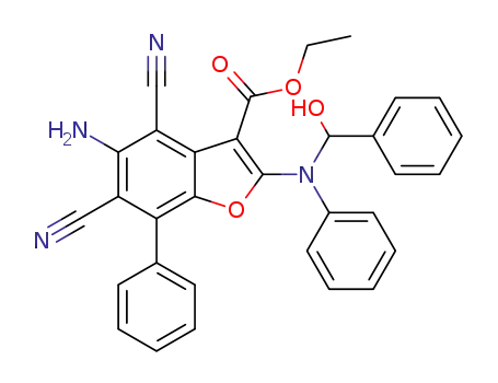 Molecular Structure of 1314653-74-1 (ethyl 5-amino-2-{[hydroxy(phenyl)methyl](phenyl)amino}-7-phenyl-4,6-dicyano-1-benzofuran-3-carboxylate)