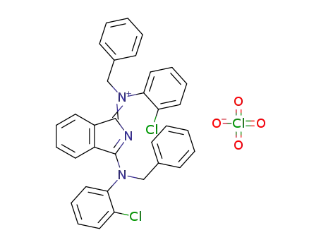 Molecular Structure of 1290612-63-3 (benzyl{3-[benzyl(2-chlorophenyl)amino]-1Hisoindol-1-ylidene}(2-chlorophenyl)ammonium perchlorate)