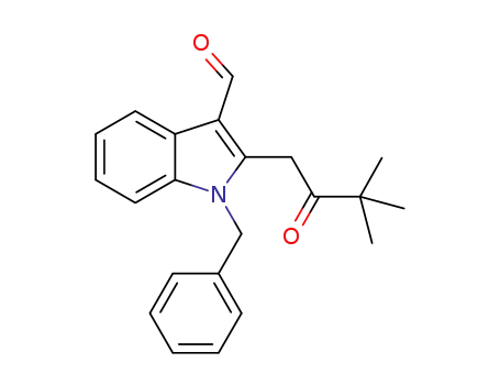 Molecular Structure of 1350934-45-0 (1-benzyl-2-(3,3-dimethyl-2-oxobutyl)-1H-indole-3-carbaldehyde)
