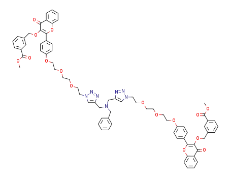 dimethyl 3,3'-(((2,2'-((((((((4,4'-((benzylazanediyl)bis(methylene))bis(1H-1,2,3-triazole-4,1-diyl))bis(ethane-2,1-diyl))bis(oxy))bis(ethane-2,1-diyl))bis(oxy))bis(ethane-2,1-diyl))bis(oxy))bis(4,1-phenylene))bis(4-oxo-4H-chromene-3,2-diyl))bis(oxy))bis(methylene))dibenzoate