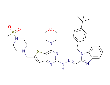 (E)-4-(2-(2-((1-(4-tert-butylbenzyl)-1H-benzo[d]imidazol-2-yl)methylene)hydrazinyl)-6-((4-(methylsulfonyl)piperazin-1-yl)methyl)thieno[3,2-d]pyrimidin-4-yl)morpholine