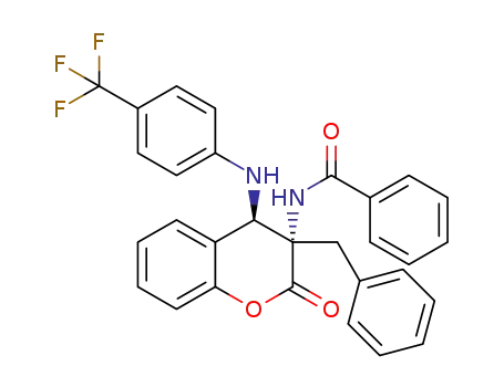 Molecular Structure of 1322617-57-1 (N-(3-benzyl-2-oxo-4-(4-(trifluoromethyl)phenylamino)chroman-3-yl)benzamide)