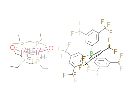 Molecular Structure of 1357616-37-5 ([Ir2(H)2(CO)2(μ-H)(μ-CCHF)(bis(diethylphosphino)methane)2][B(3,5-(CF3)2C6H3)4])