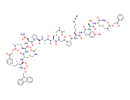 Fmoc-IC(N-acetamidomethyl)C(N-methyl-phenacyloxycarbamidomethyl)NPAC(N-acetamidomethyl)GPK(N<sub>3</sub>)YSC(N-methyl-phenacyloxycarbamidomethyl)-NH<sub>2</sub>