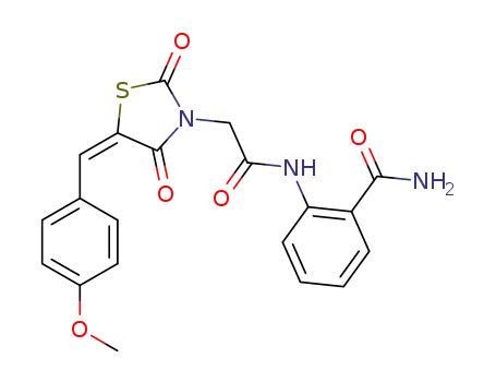 Molecular Structure of 1345089-65-7 (2-(2-((E)-5-(4-methoxybenzylidene)-2,4-dioxothiazolidin-3-yl)acetamido)benzamide)