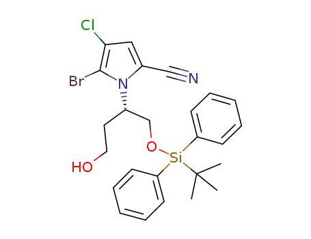 Molecular Structure of 1346162-57-9 ((2'S)-5-bromo-1-[1'-(tert-butyldiphenylsilyloxy)-4'-hydroxybutan-2'-yl]-4-chloro-1H-pyrrole-2-carbonitrile)