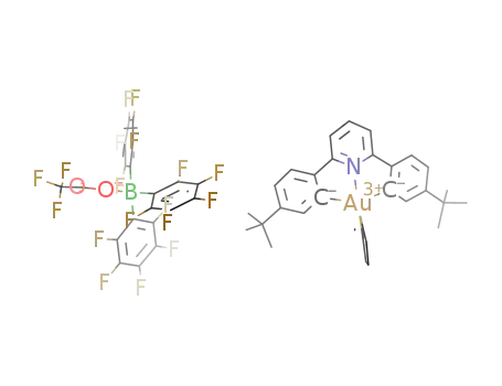 Molecular Structure of 1422722-13-1 ([(2,6-bis(4-tBuC<sub>6</sub>H<sub>3</sub>)<sub>2</sub>pyridine dianion)Au(eta<sup>2</sup>-cyclopentene)][CF<sub>3</sub>COOB(C<sub>6</sub>F<sub>5</sub>)<sub>4</sub>])