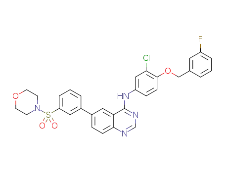Molecular Structure of 1432450-53-7 (N-(3-chloro-4-((3-fluorobenzyl)oxy)phenyl)-6-(3-(morpholinosulfonyl)phenyl)quinazolin-4-amine)