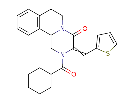 Molecular Structure of 1403763-78-9 (2-(cyclohexylcarbonyl)-3-(thiophen-2-methylene)-1,2,3,6,7,11b-hexahydro-4H-pyrazino[2,1-a]isoquinolin-4-one)