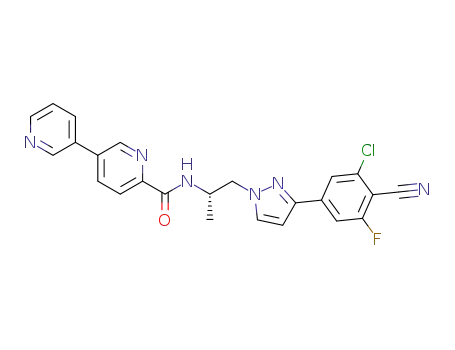 Molecular Structure of 1403333-23-2 ((S)-N-(1-(3-(3-Chloro-4-cyano-5-fluorophenyl)-1H-pyrazol-1-yl)propan-2-yl)-3,3'-bipyridine-6-carboxamide)