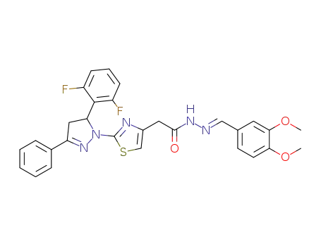 Molecular Structure of 1401197-93-0 (N'-(3,4-dimethoxybenzylidene)-2-(2-(5-(2,6-difluorophenyl)-3-phenyl-4,5-dihydropyrazol-1-yl)thiazol-4-yl)acetohydrazide)