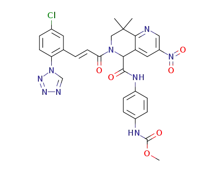(E)-methyl 4-(6-(3-(5-chloro-2-(1H-tetrazol-1-yl)phenyl)acryloyl)-8,8-dimethyl-3-nitro-5,6,7,8-tetrahydro-1,6-naphthyridine-5-carboxamido)phenylcarbamate