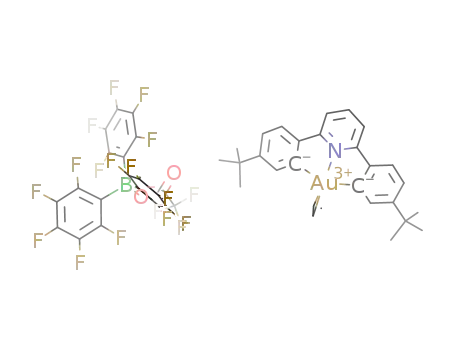 Molecular Structure of 1422722-17-5 ([(2,6-bis(4-tBuC<sub>6</sub>H<sub>3</sub>)<sub>2</sub>pyridine dianion)Au(eta<sup>2</sup>-C<sub>2</sub>H<sub>4</sub>)][CF<sub>3</sub>COOB(C<sub>6</sub>F<sub>5</sub>)<sub>4</sub>])