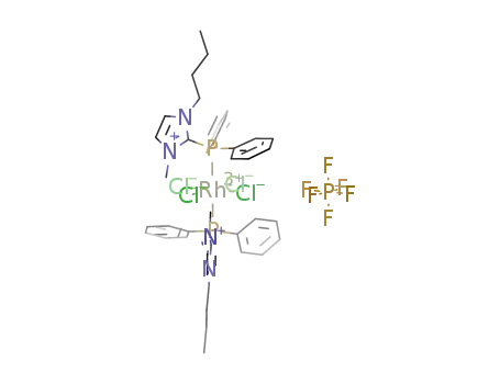 Molecular Structure of 1290593-12-2 (bis(1-butyl-2-diphenylphosphino-3-methylimidazolium)tetrachloridorhodium(III) hexafluorophosphate)
