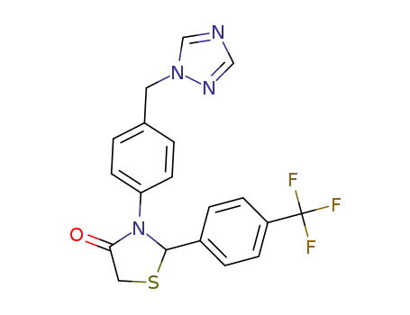 Molecular Structure of 1388155-36-9 (3-(4-((1H-1,2,4-triazol-1-yl)methyl)phenyl)-2-(4-(trifluoromethyl)phenyl)thiazolidin-4-one)