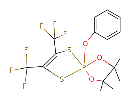 Molecular Structure of 62754-76-1 (2,2,3,3-Tetramethyl-5-phenoxy-7,8-bis-trifluoromethyl-1,4-dioxa-6,9-dithia-5λ<sup>5</sup>-phospha-spiro[4.4]non-7-ene)
