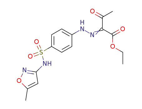 Molecular Structure of 59849-01-3 (Butanoic acid,
2-[[4-[[(5-methyl-3-isoxazolyl)amino]sulfonyl]phenyl]hydrazono]-3-oxo-,
ethyl ester)