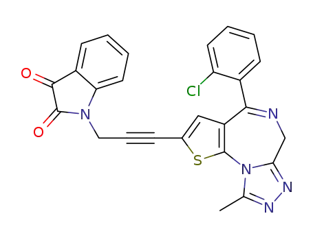 Molecular Structure of 125030-39-9 (1-[3-[4-(2-Chlorophenyl)-9-methyl-6H-thieno[3,2-f][1,2,4]triazolo [-4,3-a][1,4]diazepin-2-yl]-2-propynyl]-1H-indole2,3-dione)