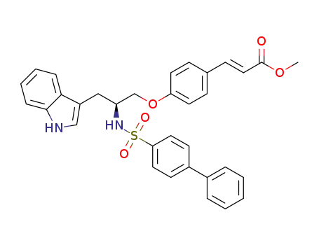 Molecular Structure of 1598422-94-6 ((S,E)-methyl 3-(4-(2-([1,1′-biphenyl]-4-ylsulfonamido)-3-(1H-indol-3-yl)propoxy)phenyl)acrylate)