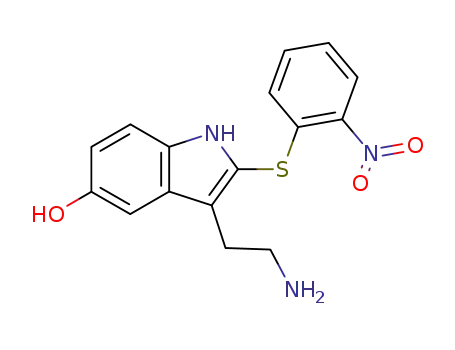 Molecular Structure of 102250-06-6 (3-(2-Amino-ethyl)-2-(2-nitro-phenylsulfanyl)-1H-indol-5-ol)