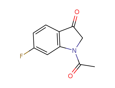 Molecular Structure of 68438-39-1 (1-Acetyl-6-fluoro-1,2-dihydro-indol-3-one)