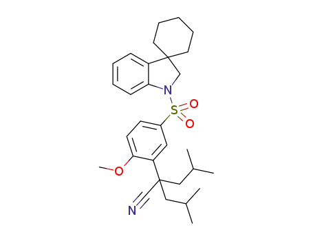 Molecular Structure of 1620581-43-2 (2-isobutyl-2-(2-methoxy-5-(spiro[cyclohexane-1,3'-indolin]-1'-ylsulfonyl)phenyl)-4-methylpentanenitrile)
