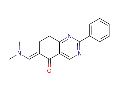 Molecular Structure of 112382-12-4 (5(6H)-Quinazolinone,
6-[(dimethylamino)methylene]-7,8-dihydro-2-phenyl-, (E)-)