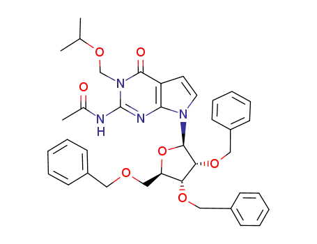 Molecular Structure of 80153-20-4 (2-(Acetylamino)-3,7-dihydro-3-(isopropoxymethyl)-7-(2,3,5-tri-O-benzyl-β-D-ribofuranosyl)-4H-pyrrolo<2,3-d>pyrimidin-4-on)