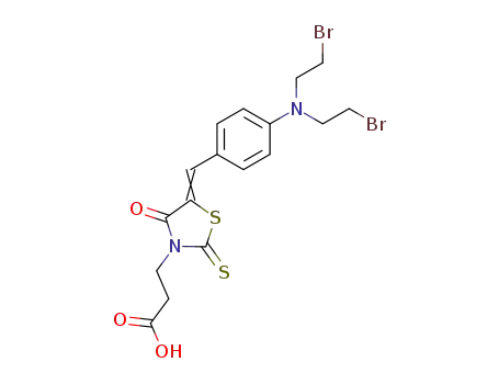 Molecular Structure of 101004-64-2 (3-{5-[1-{4-[Bis-(2-bromo-ethyl)-amino]-phenyl}-meth-(Z)-ylidene]-4-oxo-2-thioxo-thiazolidin-3-yl}-propionic acid)