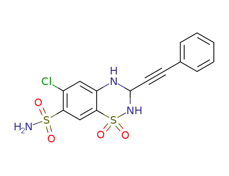 Molecular Structure of 94064-03-6 (6-chloro-1,1-dioxo-3-phenylethynyl-1,2,3,4-tetrahydro-1λ<sup>6</sup>-benzo[1,2,4]thiadiazine-7-sulfonic acid amide)