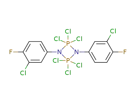 Molecular Structure of 76616-02-9 (2,2,2,4,4,4-Hexachloro-1,3-bis-(3-chloro-4-fluoro-phenyl)-2λ<sup>5</sup>,4λ<sup>5</sup>-[1,3,2,4]diazadiphosphetidine)
