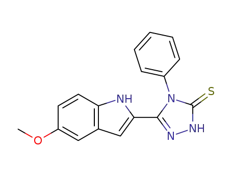 Molecular Structure of 126016-40-8 ((5Z)-5-(5-methoxy-2H-indol-2-ylidene)-4-phenyl-1,2,4-triazolidine-3-thione)