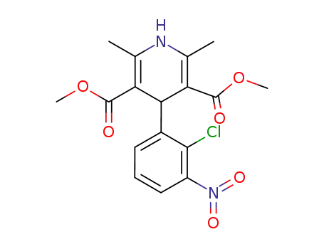 Molecular Structure of 112969-06-9 (3,5-Pyridinedicarboxylic acid,
4-(2-chloro-3-nitrophenyl)-1,4-dihydro-2,6-dimethyl-, dimethyl ester)