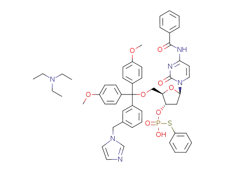 Molecular Structure of 106502-57-2 (Thiophosphoric acid O-{(2R,3S,5R)-5-(4-benzoylamino-2-oxo-2H-pyrimidin-1-yl)-2-[(3-imidazol-1-ylmethyl-phenyl)-bis-(4-methoxy-phenyl)-methoxymethyl]-tetrahydro-furan-3-yl} ester S-phenyl ester; compound with triethyl-amine)