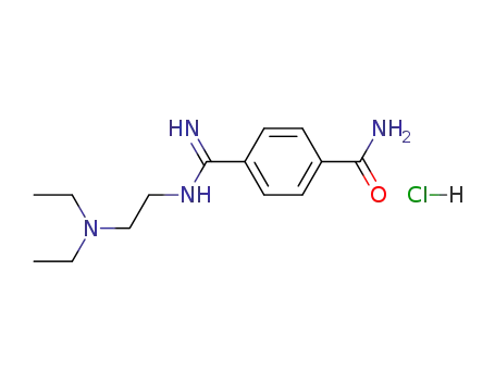 Molecular Structure of 125575-16-8 (4-[(E)-{2-[2-(diethylamino)ethyl]hydrazinylidene}methyl]benzamide hydrochloride (1:1))
