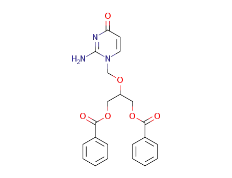 Molecular Structure of 110874-32-3 (4(1H)-Pyrimidinone,
2-amino-1-[[2-(benzoyloxy)-1-[(benzoyloxy)methyl]ethoxy]methyl]-)