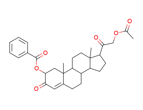 Molecular Structure of 122723-78-8 (Benzoic acid 17-(2-acetoxy-acetyl)-10,13-dimethyl-3-oxo-2,3,6,7,8,9,10,11,12,13,14,15,16,17-tetradecahydro-1H-cyclopenta[a]phenanthren-2-yl ester)