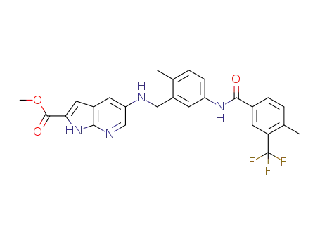 Molecular Structure of 1616670-12-2 (5-[(2-methyl-5-(4-methyl-3-(trifluoromethyl)benzoylamino)benzyl)amino]-1H-pyrrolo[2,3-b]pyridine-2-carboxylic acid methyl ester)