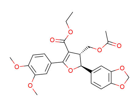 Molecular Structure of 112778-61-7 (3-Furancarboxylic acid,
4-[(acetyloxy)methyl]-5-(1,3-benzodioxol-5-yl)-2-(3,4-dimethoxyphenyl)-
4,5-dihydro-, ethyl ester, trans-)