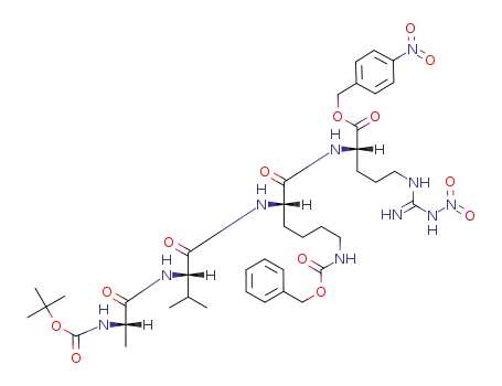 Molecular Structure of 101701-24-0 (N<sup>α</sup>-t-butyloxycarbonyl-L-alanyl-L-valyl-N<sup>ε</sup>-benzyloxycarbonyl-L-lysyl-N<sup>G</sup>-nitro-L-arginine p-nitrobenzyl ester)