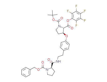 Molecular Structure of 84426-19-7 ((2S,3S)-3-(4-{2-[((R)-1-Benzyloxycarbonyl-pyrrolidine-2-carbonyl)-amino]-ethyl}-phenoxy)-pyrrolidine-1,2-dicarboxylic acid 1-tert-butyl ester 2-pentafluorophenyl ester)